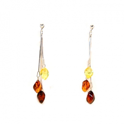 Multicoloured Amber Drop Earrings with Sterling Silver 925